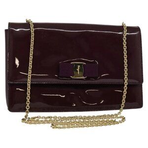 Salvatore Ferragamo Vala Chain Shoulder Bag Patent Purple Gold